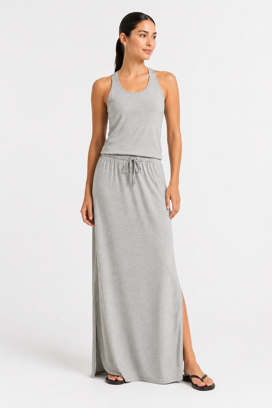 Athleta Cressida Maxi Dress Gray Built In Bra Drawstring Waist Size S